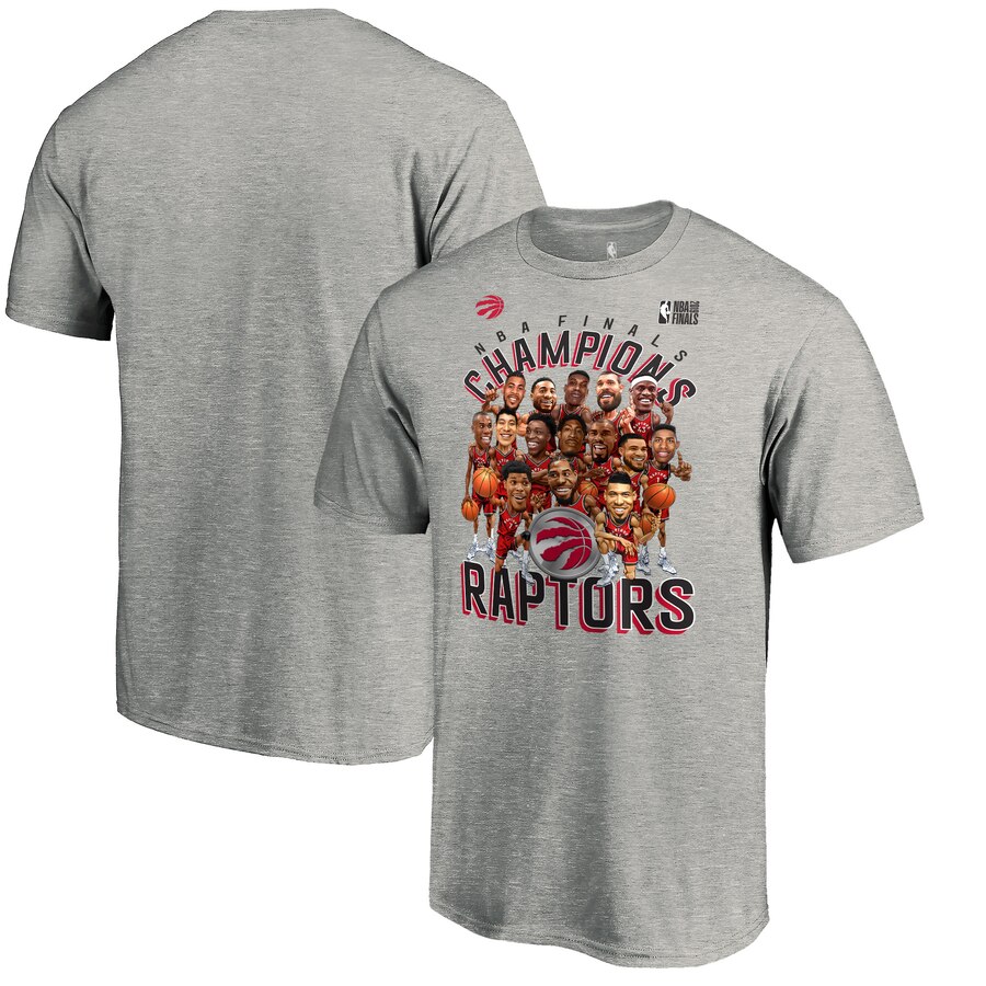 Men's Toronto Raptors Grey 2019 NBA Finals Champions Caricature Roster T-Shirt
